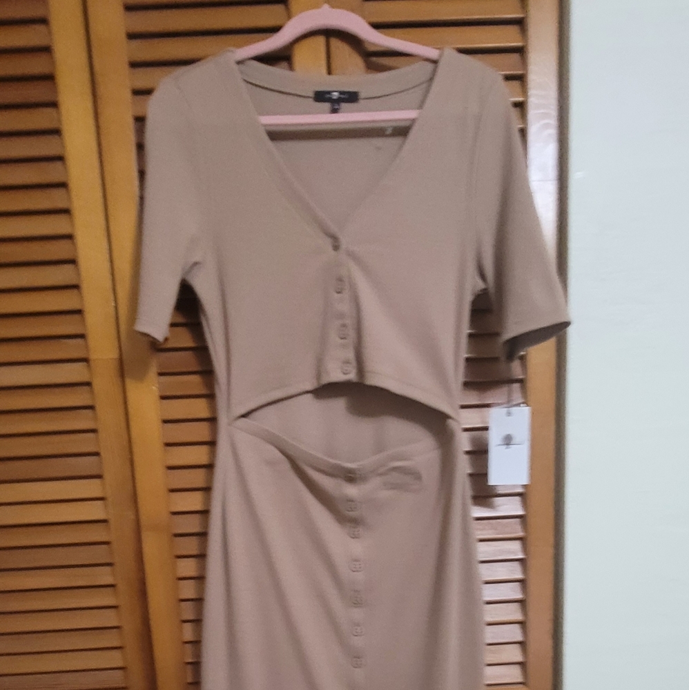 7 For All Mankind Womenβs Bodycon Rib-Knit Cut-Out Dress - Picture 5 of 8